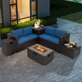 6 Pieces Outdoor Wicker Furniture Set with 32 Inch Propane Fire Pit Table
