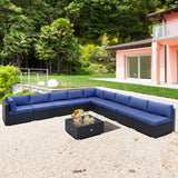 10 Piece Outdoor Wicker Conversation Set with Seat and Back Cushions