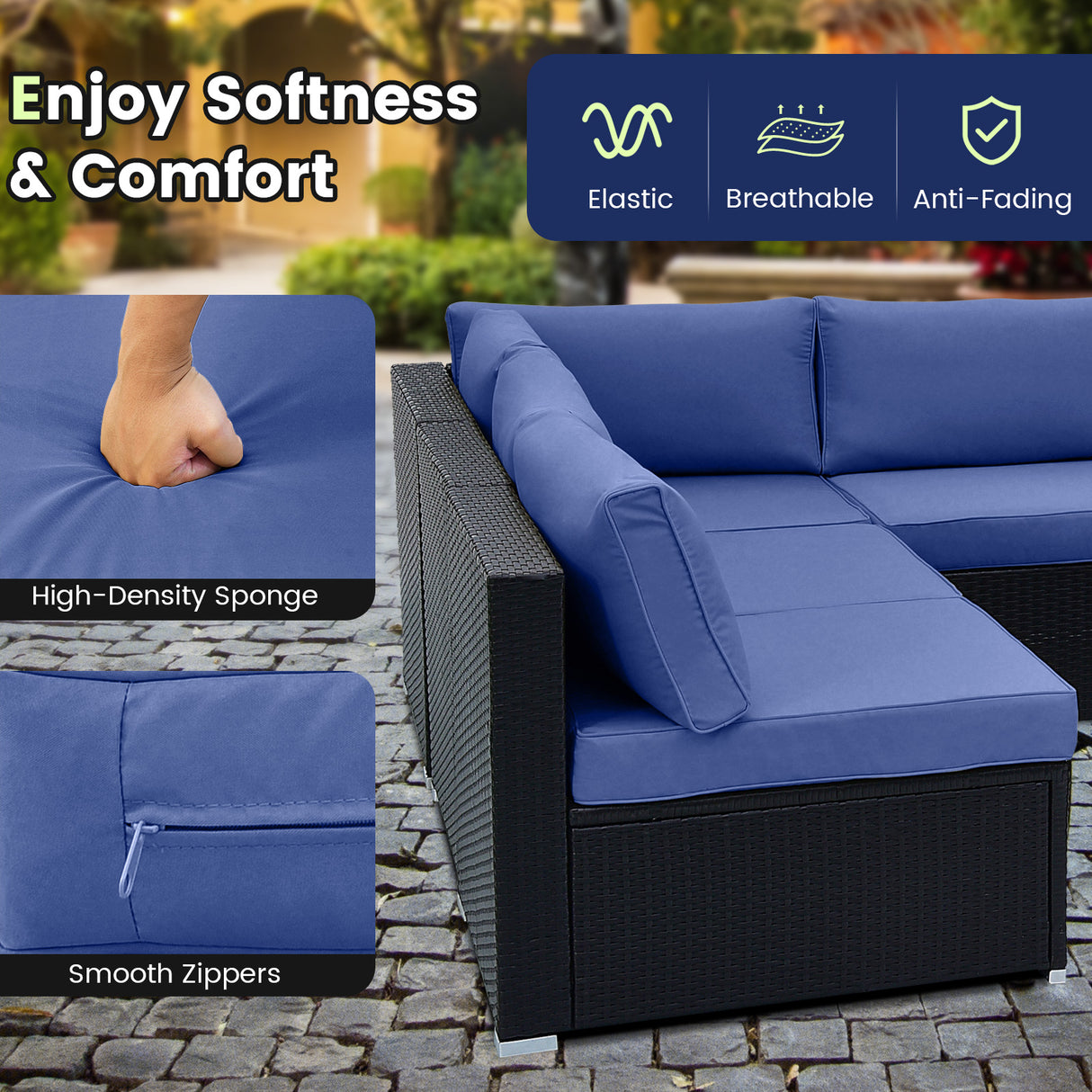 10 Piece Outdoor Wicker Conversation Set with Seat and Back Cushions