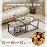 Nesting Coffee Table Set of 2 Stackable Rectangular End Tables-Gray