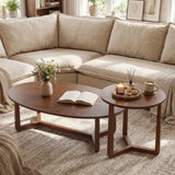 Nesting Coffee Table Set of 2 with Wood Veneered Top and Solid Rubber Wood Legs