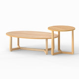 Nesting Coffee Table Set of 2 with Wood Veneered Top and Solid Rubber Wood Legs