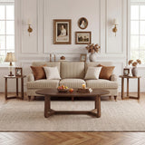 Nesting Coffee Table Set of 3 with Wood Veneered Top and Solid Rubber Wood Legs for Living Room