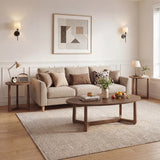 Nesting Coffee Table Set of 3 with Wood Veneered Top and Solid Rubber Wood Legs for Living Room