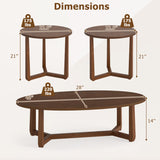 Nesting Coffee Table Set of 3 with Wood Veneered Top and Solid Rubber Wood Legs for Living Room