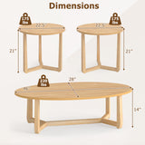 Nesting Coffee Table Set of 3 with Wood Veneered Top and Solid Rubber Wood Legs for Living Room