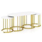 Nesting Coffee Table Set of 3 with Faux Marble Tabletop and Powder-coated Gold Metal Frame