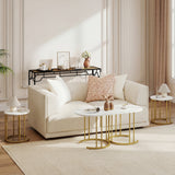 Nesting Coffee Table Set of 3 with Faux Marble Tabletop and Powder-coated Gold Metal Frame
