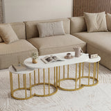 Nesting Coffee Table Set of 3 with Faux Marble Tabletop and Powder-coated Gold Metal Frame