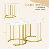 Nesting Coffee Table Set of 3 with Faux Marble Tabletop and Powder-coated Gold Metal Frame