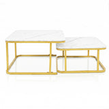 Nesting Coffee Table Set of 2 with Faux Marble Top and Metal Frame