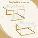 Nesting Coffee Table Set of 2 with Faux Marble Top and Metal Frame