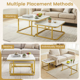Nesting Coffee Table Set of 2 with Faux Marble Top and Metal Frame