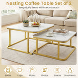 Nesting Coffee Table Set of 2 with Faux Marble Top and Metal Frame
