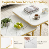 Nesting Coffee Table Set of 2 with Faux Marble Top and Metal Frame