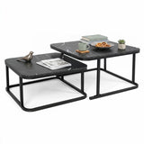 Nesting Coffee Table Set of 2 with Faux Marble Top and Metal Frame