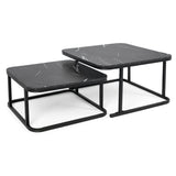 Nesting Coffee Table Set of 2 with Faux Marble Top and Metal Frame