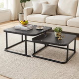Nesting Coffee Table Set of 2 with Faux Marble Top and Metal Frame