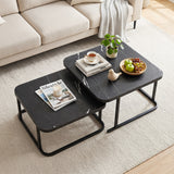 Nesting Coffee Table Set of 2 with Faux Marble Top and Metal Frame