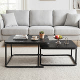Nesting Coffee Table Set of 2 with Faux Marble Top and Metal Frame