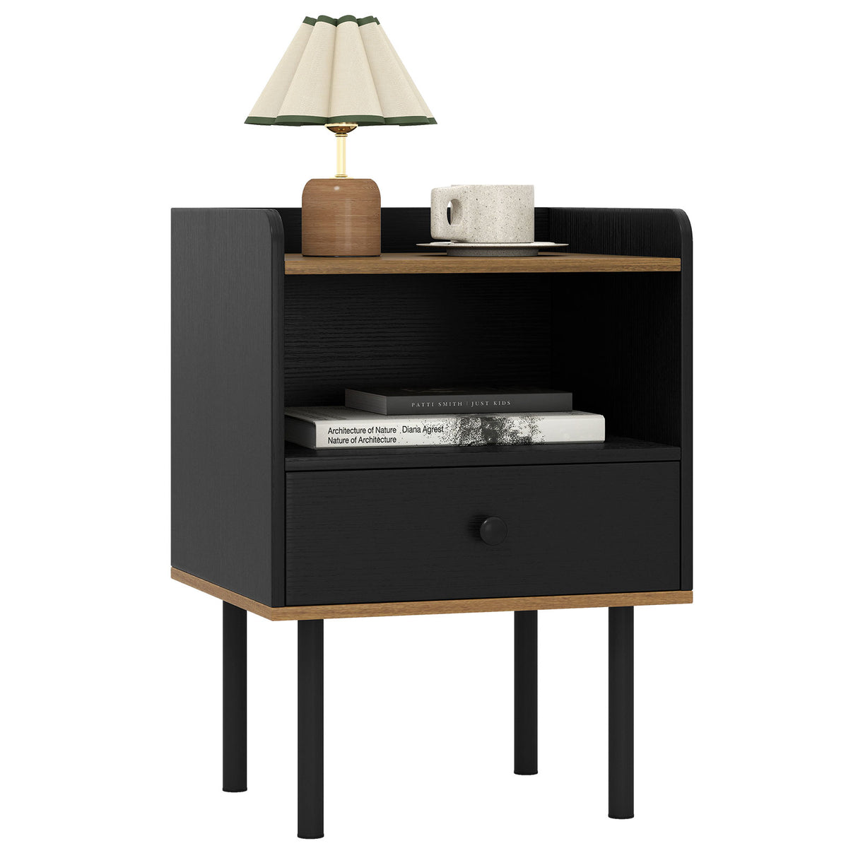 Nightstand Bedside End Table with Drawer and Open Shelf for Living Room Bedroom