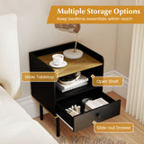 Nightstand Bedside End Table with Drawer and Open Shelf for Living Room Bedroom