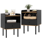 Nightstand Bedside End Table with Drawer and Open Shelf for Living Room Bedroom
