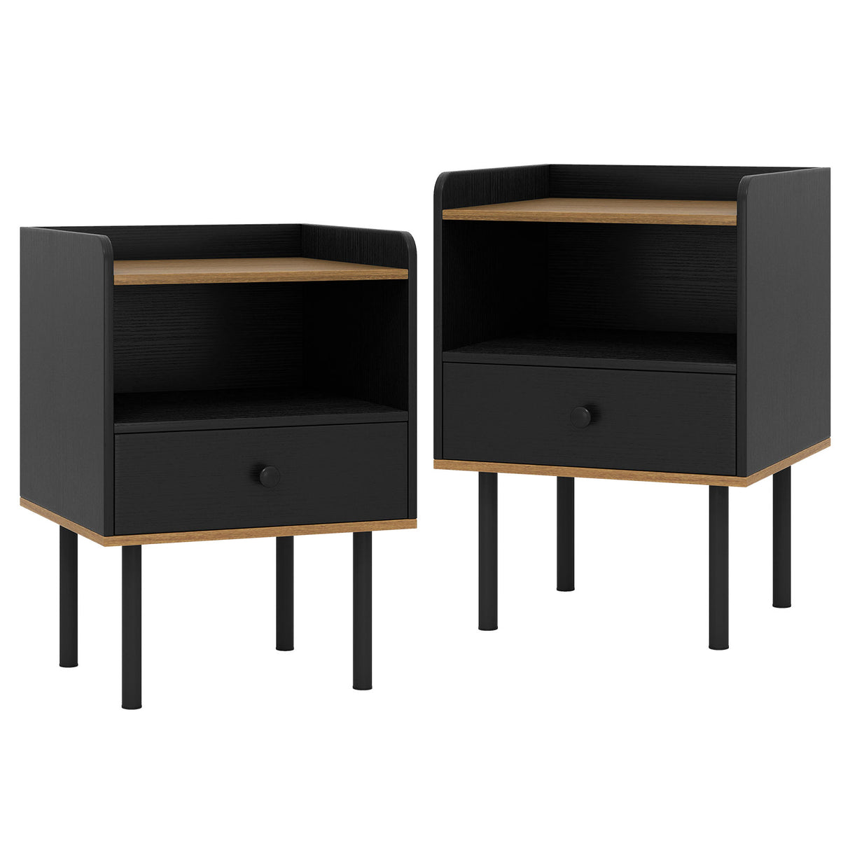 Nightstand Bedside End Table with Drawer and Open Shelf for Living Room Bedroom