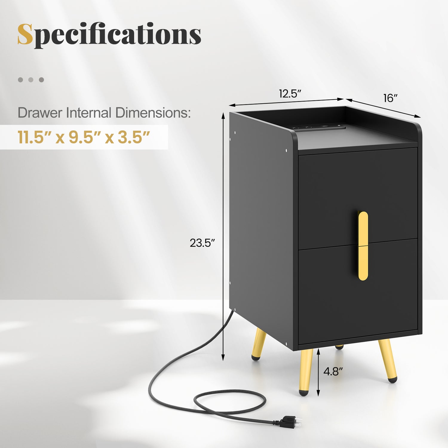 Nightstand Side Tables with 2 Drawers and 2 USB Ports