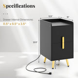 Nightstand Side Tables with 2 Drawers and 2 USB Ports