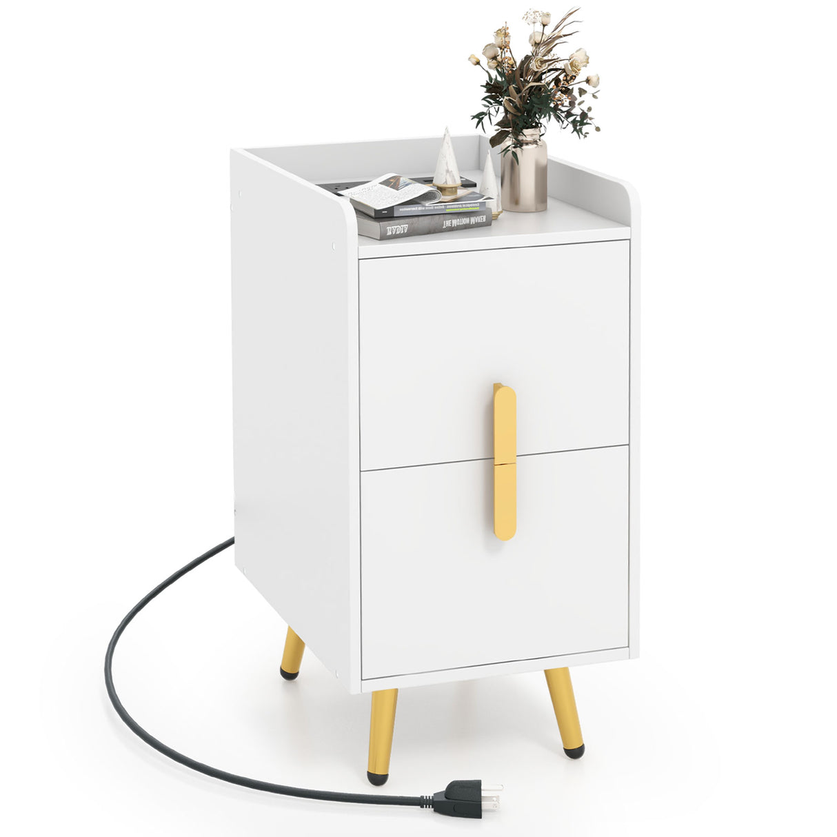 Nightstand Side Tables with 2 Drawers and 2 USB Ports