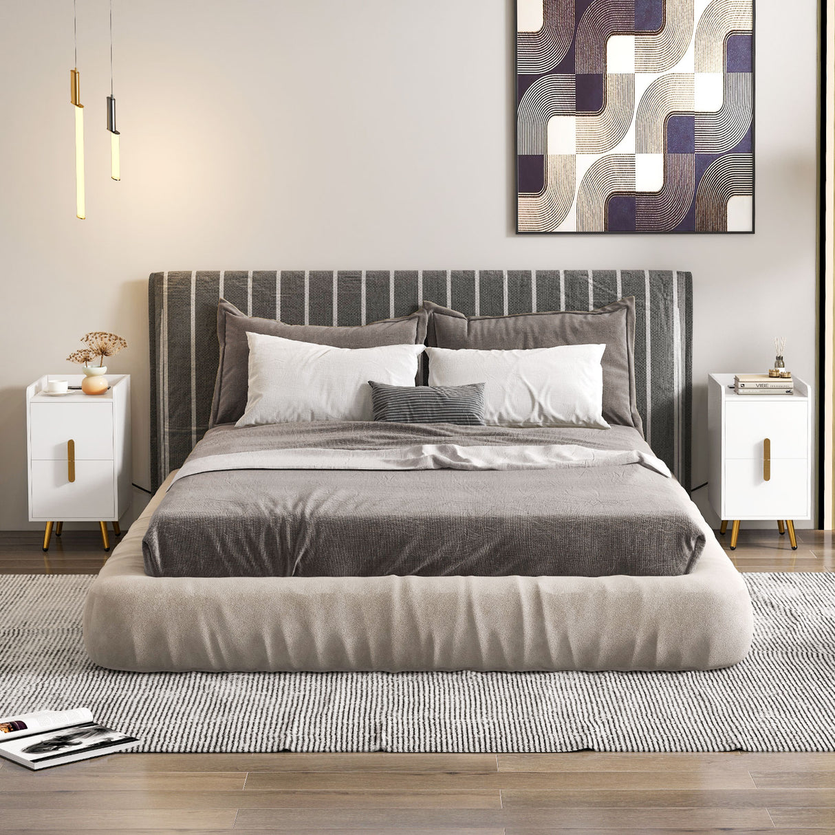 Nightstand Side Tables with 2 Drawers and 2 USB Ports