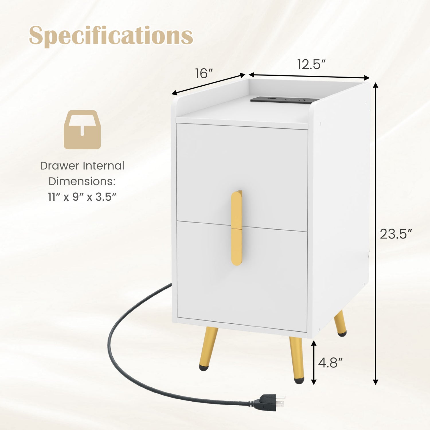 Nightstand Side Tables with 2 Drawers and 2 USB Ports