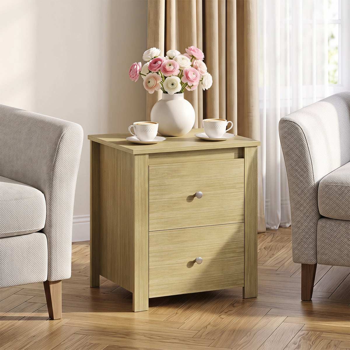 Nightstand with 2 Drawers & Storage for Bedroom Living Room Small Spaces