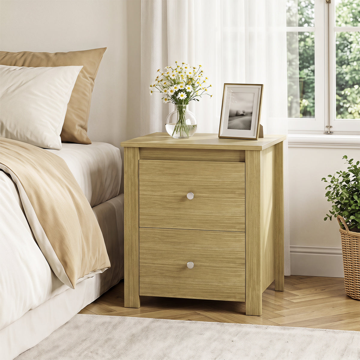 Nightstand with 2 Drawers & Storage for Bedroom Living Room Small Spaces