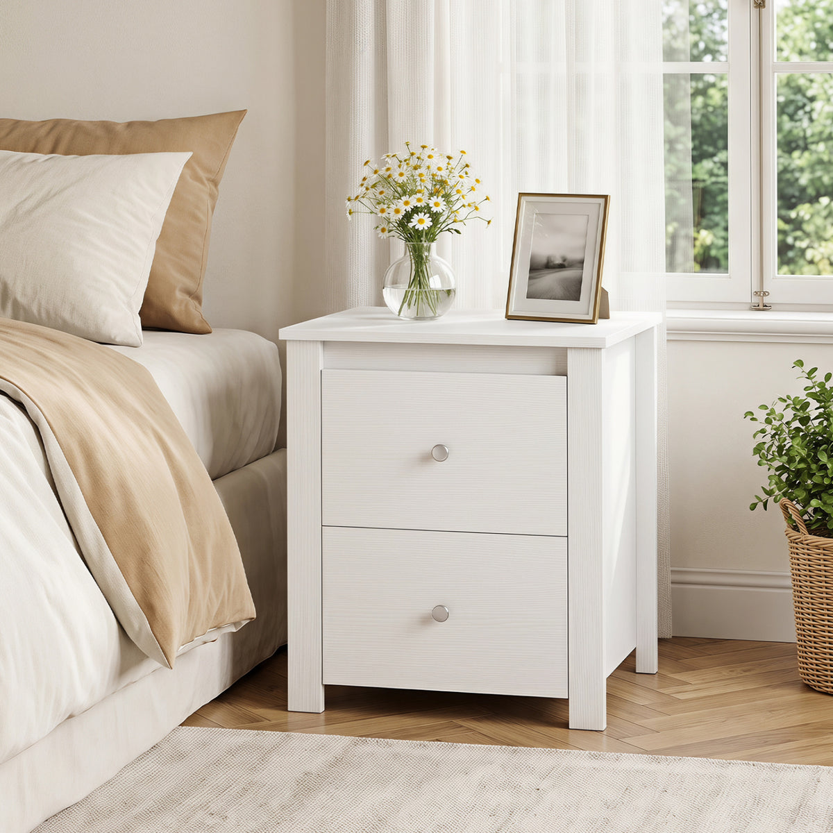 Nightstand with 2 Drawers & Storage for Bedroom Living Room Small Spaces