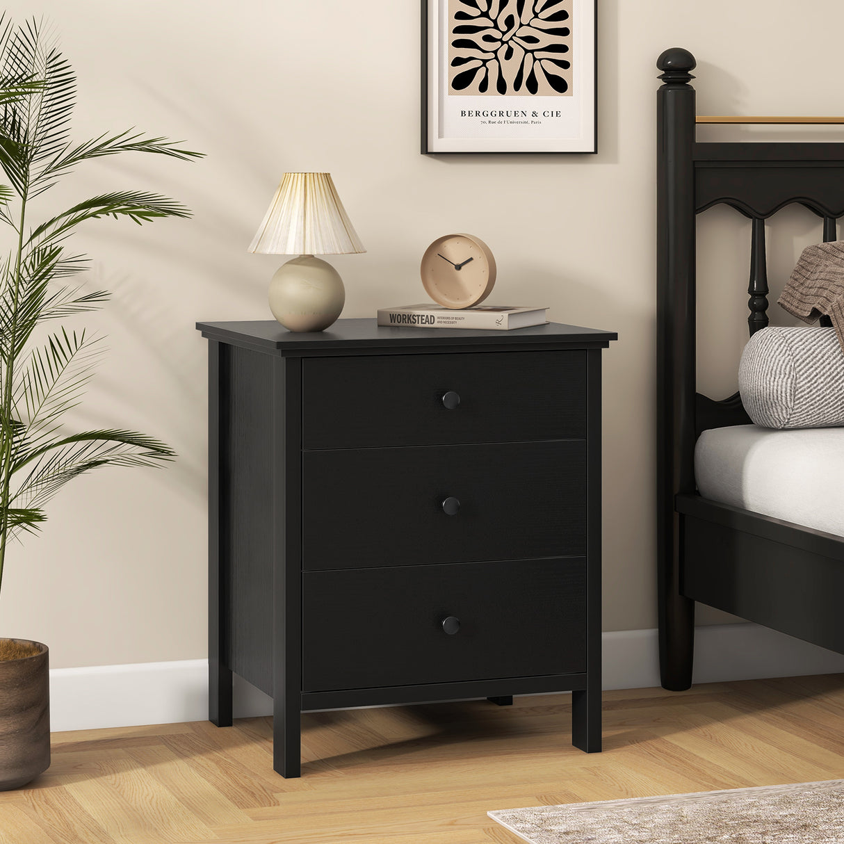 3-Drawer Wooden Nightstand Modern Bedside Table