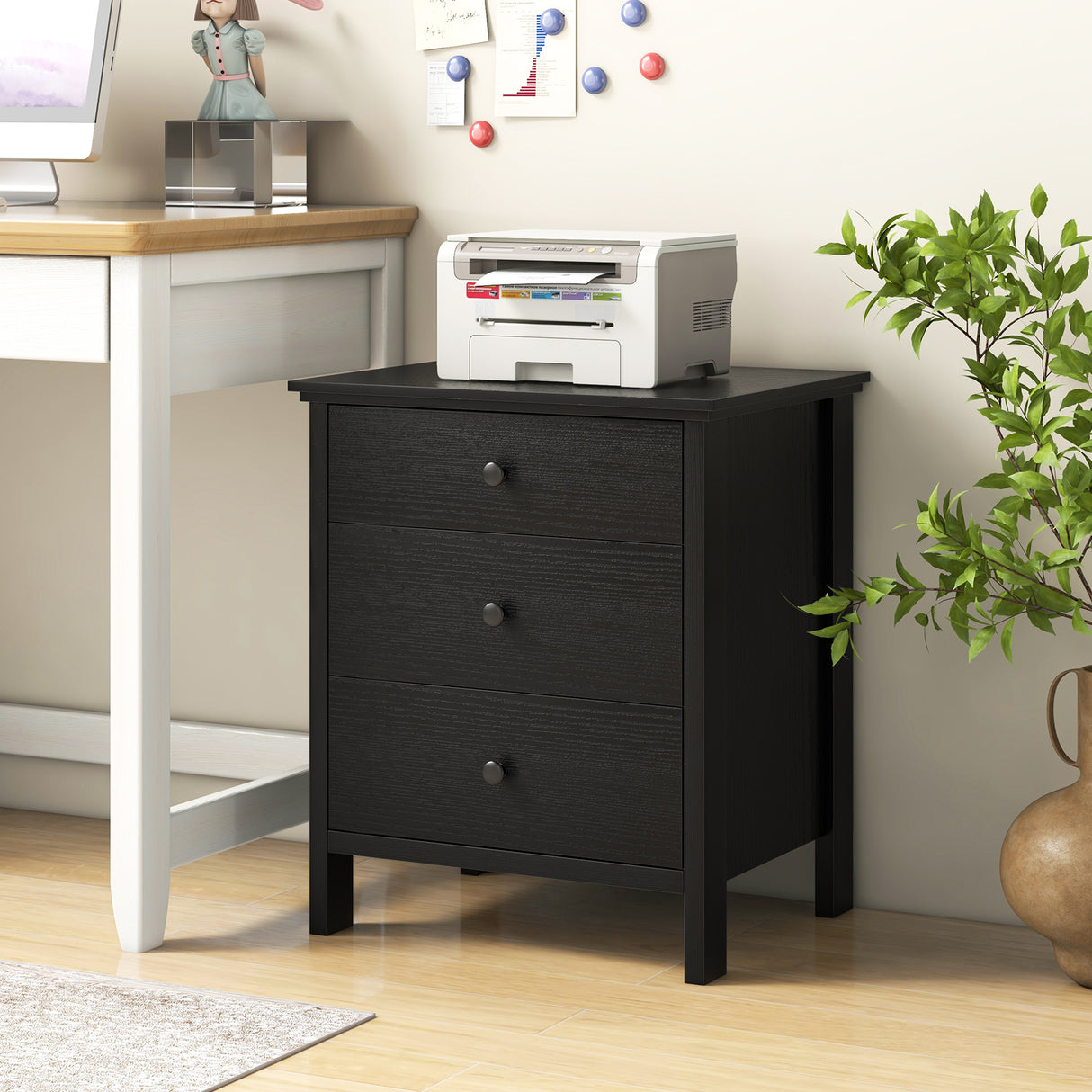3-Drawer Wooden Nightstand Modern Bedside Table