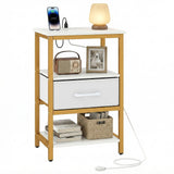 Nightstand with Charging Station and Adjustable Fabric Drawer for Bedroom and Living Room-Set of 2