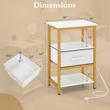 Nightstand with Charging Station and Adjustable Fabric Drawer for Bedroom and Living Room-Set of 2