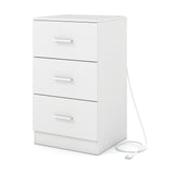 Nightstand with Charging Station End Table with 3 Storage Drawers Bedside Table for Bedroom