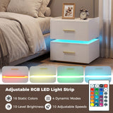 Nightstand with Charging Station LED Bedside Table with 2 Storage Drawers