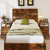 Nightstand with Charging Station 24.5 inch Modern Bedside Table with 2 Fabric Drawers
