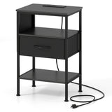 Nightstand with Charging Station 24.5 inch Modern Bedside Table with Fabric Drawer