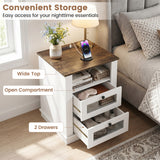 Nightstand with Charging Station and 2 Drawers Storage Compartment for Bedroom-Rustic Brown