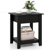 Nightstand with Drawer 3-Tier Modern Bedside Table with Open Shelf and Storage