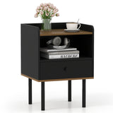 Nightstand with Drawer 3-Tier Sofa Side Table with Open Storage Shelf-Black