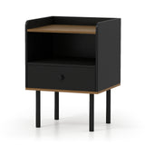 Nightstand with Drawer 3-Tier Sofa Side Table with Open Storage Shelf-Black