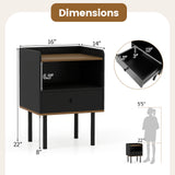 Nightstand with Drawer 3-Tier Sofa Side Table with Open Storage Shelf Set of 2-Black
