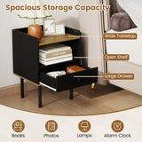 Nightstand with Drawer 3-Tier Sofa Side Table with Open Storage Shelf Set of 2-Black
